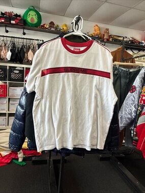 Men’s Rare SUPREME Chest Stripe Logo S/S Top White Red SZ XL Used